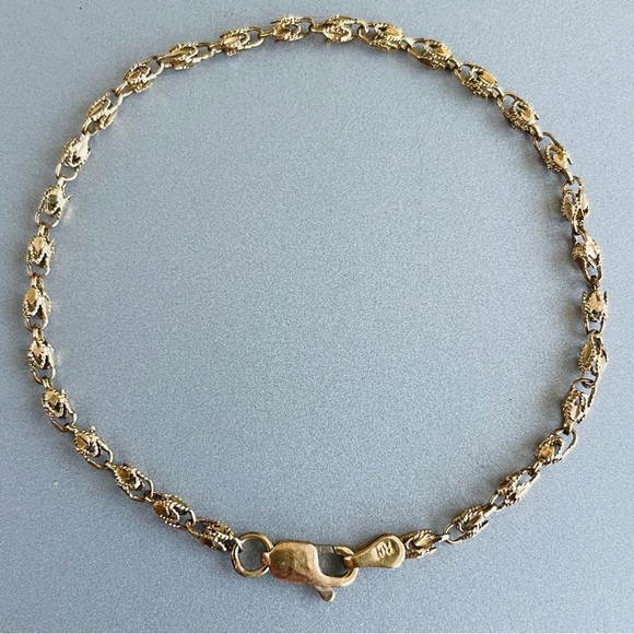 10K SOLID GOLD 3MM MARQUIS UNUSUAL LINK CHAIN BRACELET VINTAGE - Picture 1 of 6